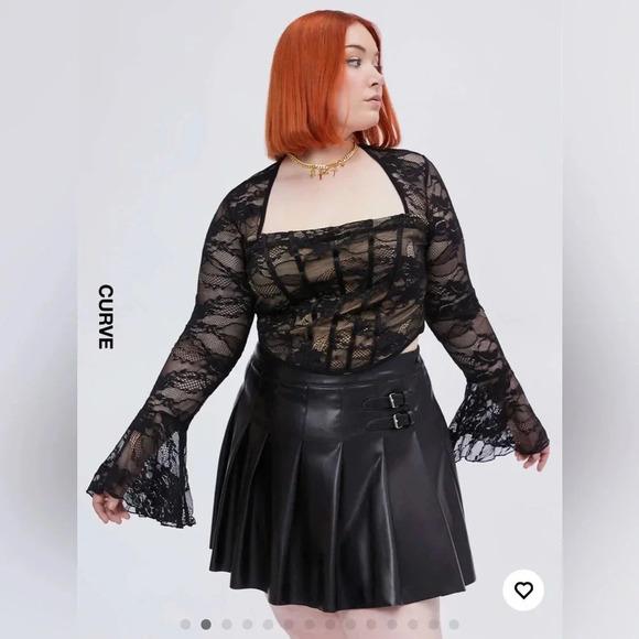 Cider U-Neckline Black Lace Corset Top Curve & Plus 1XL Coquette Grunge Goth - Picture 1 of 11